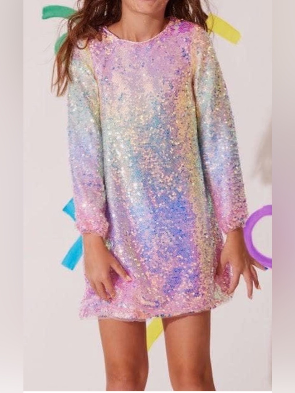 Lola + The Boys Sequin Ombre Party Dress - Pastel Rainbow Long Sleeve Size 8